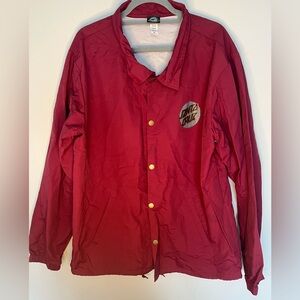 Santa Cruz Skateboards Dot Windbreaker Rain Jacket Mens Snap Maroon Burgundy XL